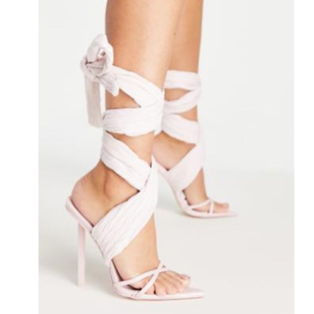 Public Desire Brunchin wrap ankle heel sandals in pink - size 7